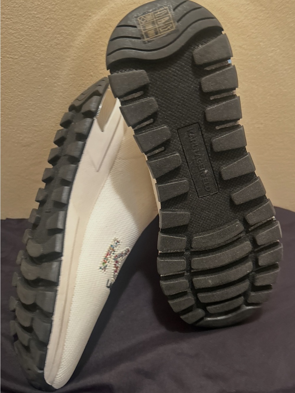 Karl Lagerfeld White Slip-On Knit Sneakers with Multicolor Crystal KARL Logo - Picture 2 of 4